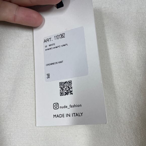 (Nude) Fashion 38/Small Crewneck Knit Beaded Sweater White Wool Long Sleeves - Picture 11 of 11